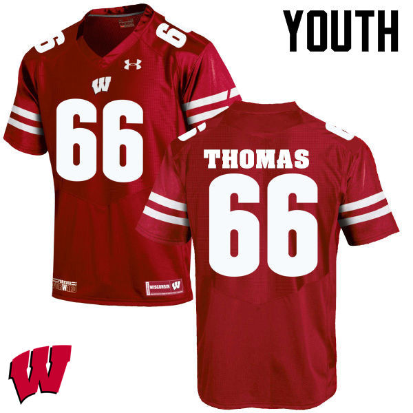 Wisconsin Badgers Youth #66 Kelly Thomas NCAA Under Armour Authentic Red College Stitched Football Jersey NU40U73MM